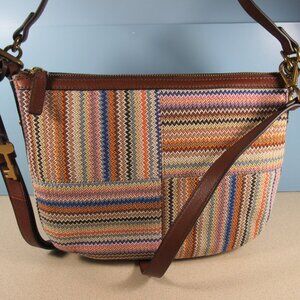 Fossil Jolie Crossbody Woven Handbag Multi Colorful Stripes, EUC